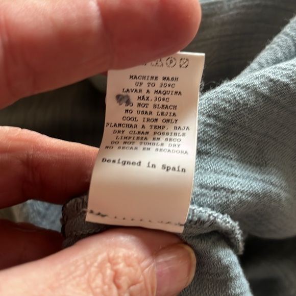 Masscob Blue Textured Cotton Blend Button Down Shirt Raw Hem Sz L - Picture 13 of 15